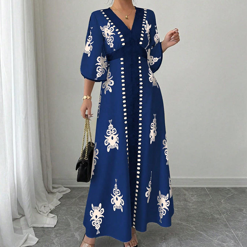 Qoucie | Robe maxi à décolleté en V avec une touche d'été élégante