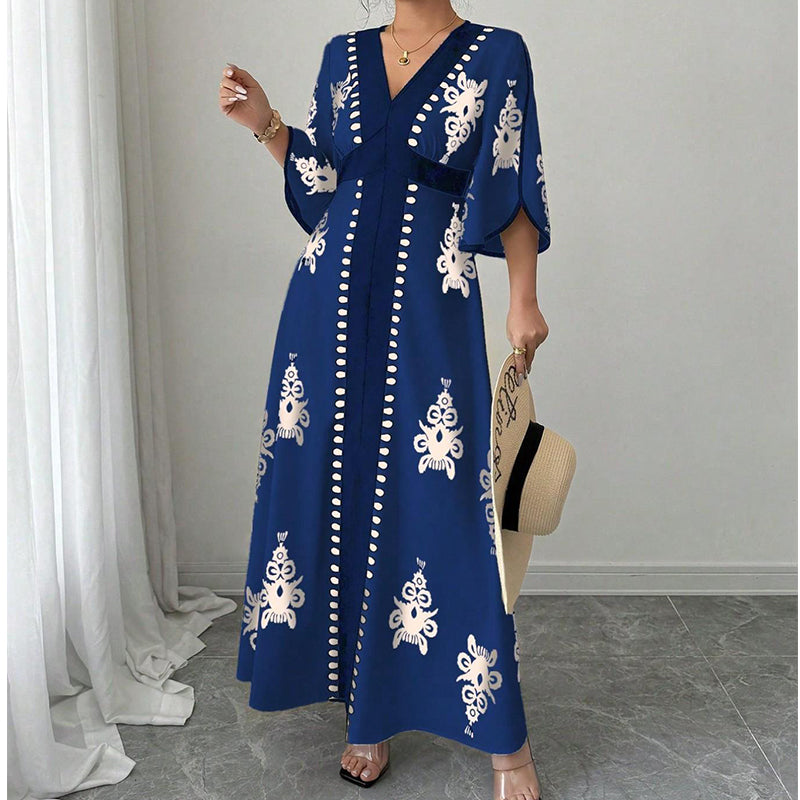 Qoucie | Robe maxi à décolleté en V avec une touche d'été élégante