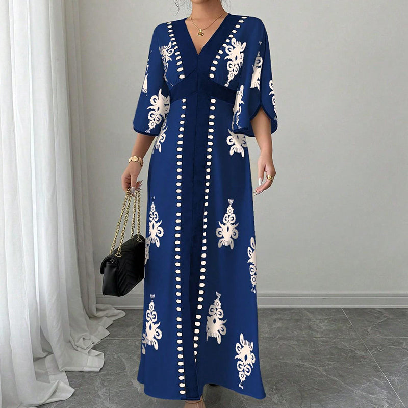 Qoucie | Robe maxi à décolleté en V avec une touche d'été élégante