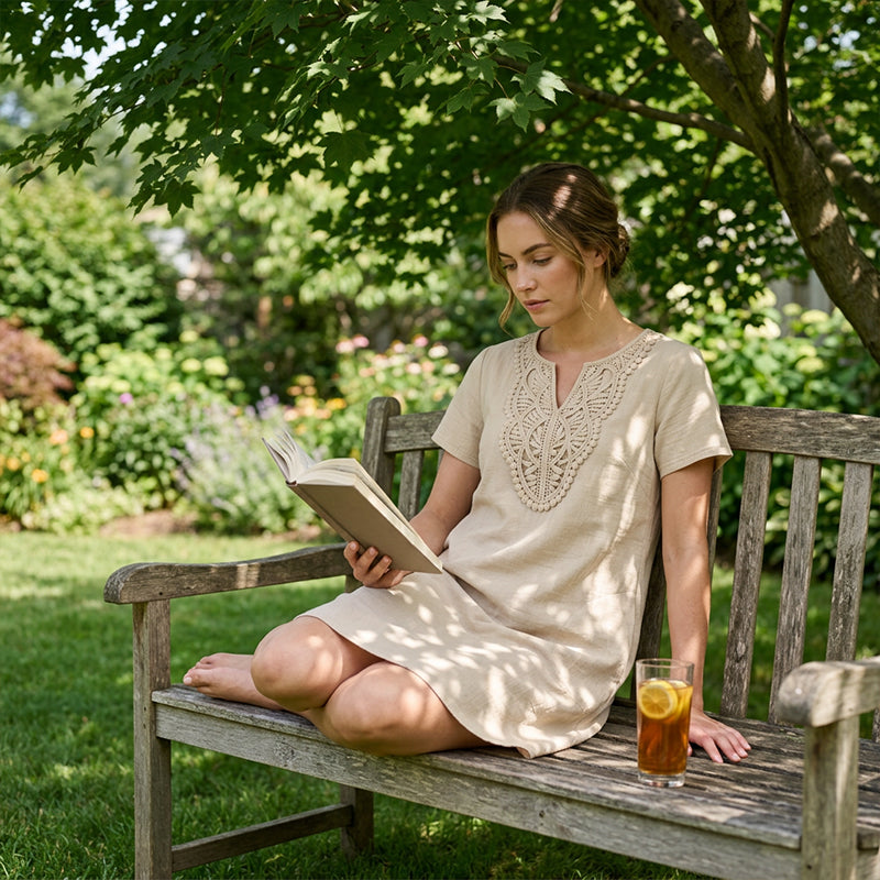 Erbeth | Robe T-Shirt Boho avec Dentelle et Décolleté en V