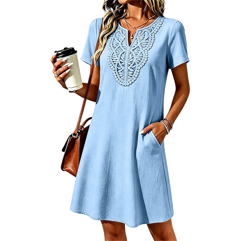 Erbeth | Robe T-Shirt Boho avec Dentelle et Décolleté en V