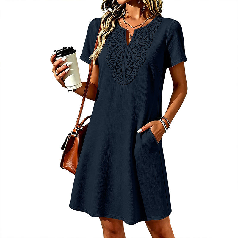 Erbeth | Robe T-Shirt Boho avec Dentelle et Décolleté en V