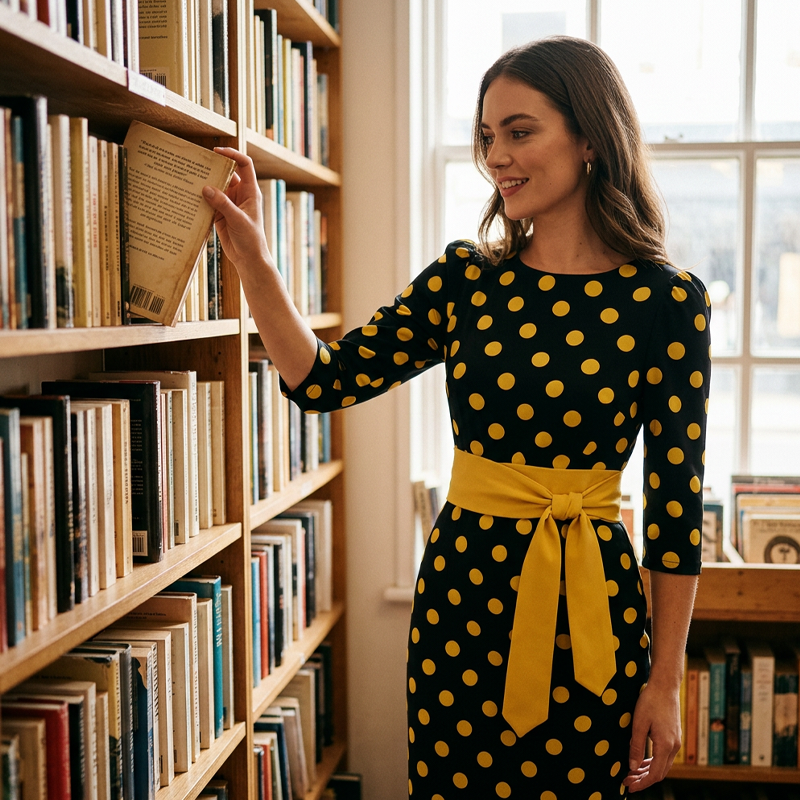 Defiane | Robe midi féminine avec design à pois classique