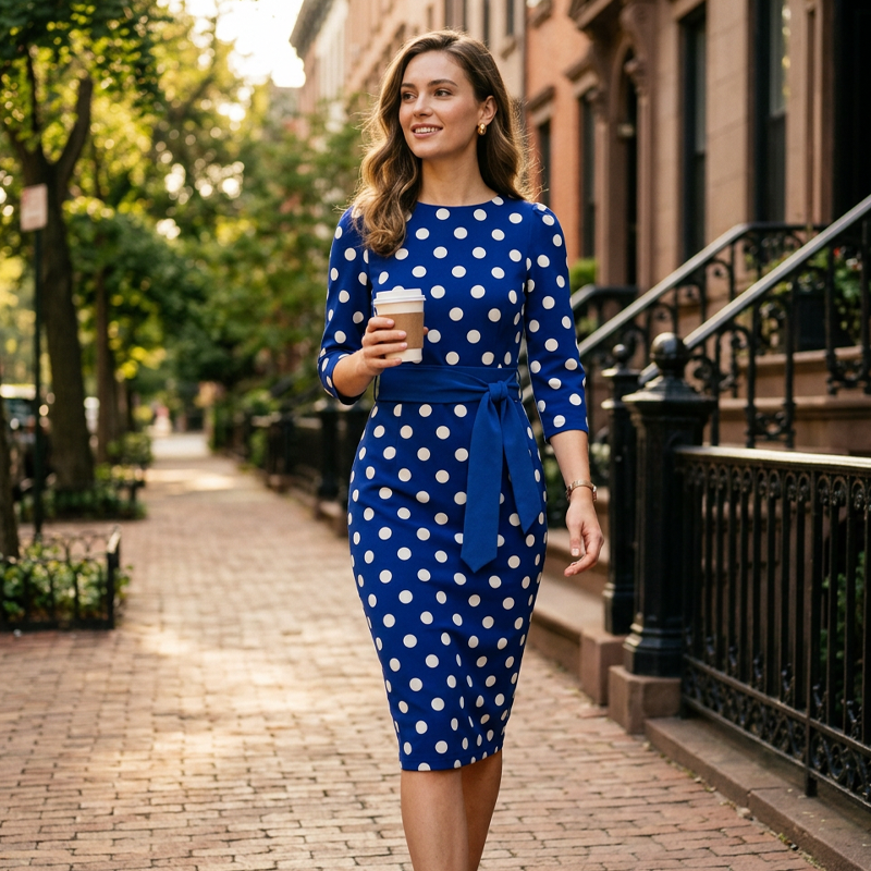 Defiane | Robe midi féminine avec design à pois classique