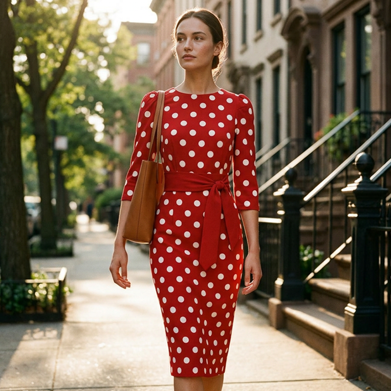Defiane | Robe midi féminine avec design à pois classique