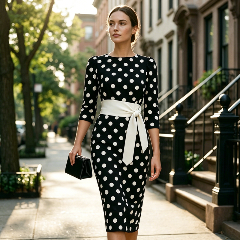 Defiane | Robe midi féminine avec design à pois classique
