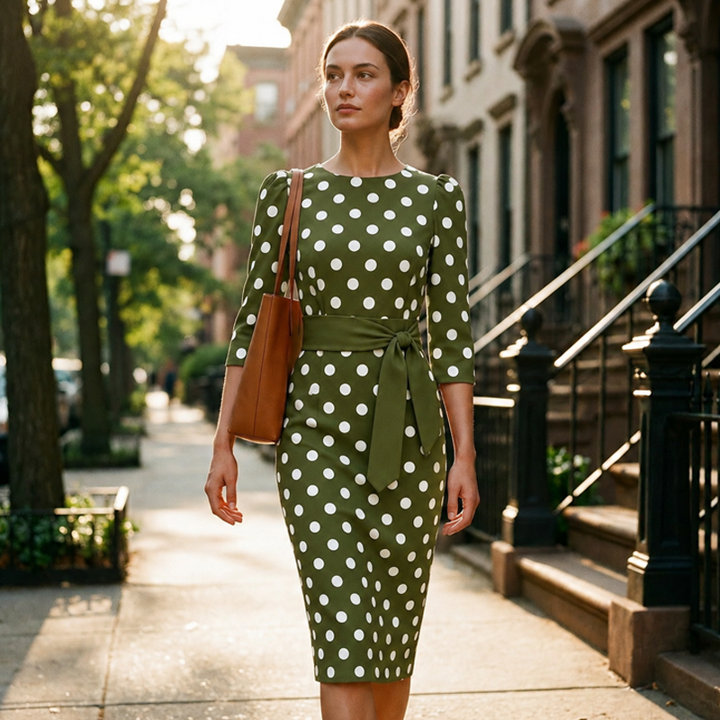 Defiane | Robe midi féminine avec design à pois classique