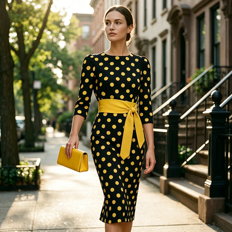 Defiane | Robe midi féminine avec design à pois classique