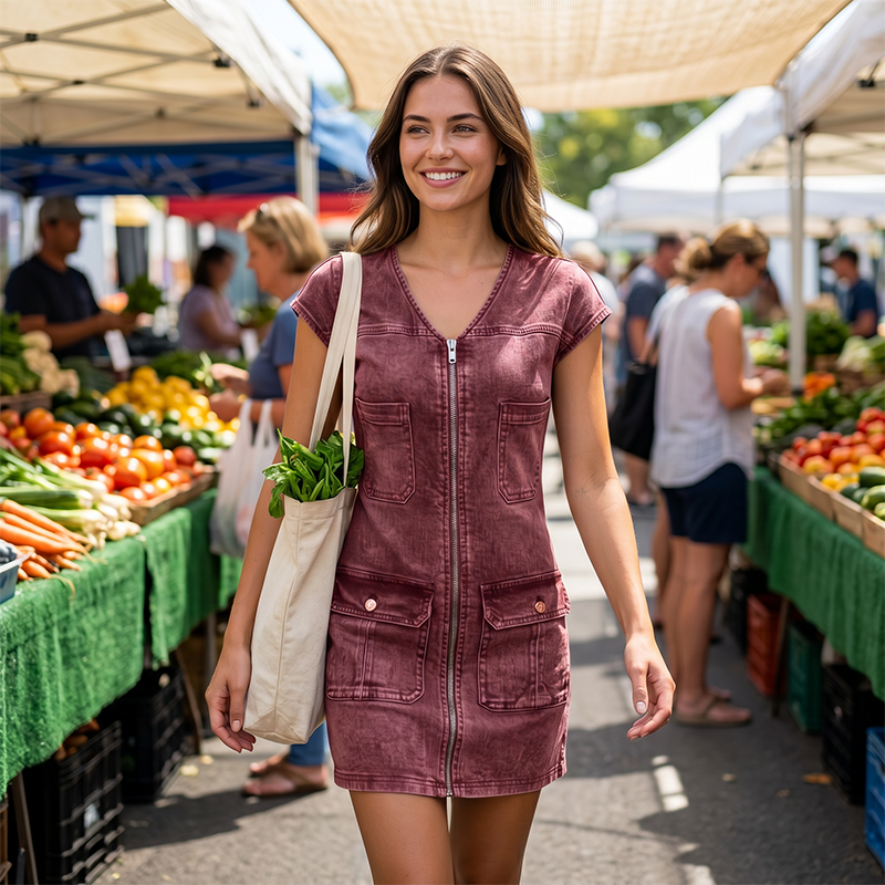 Savrielle | Robe à manches courtes avec fermeture éclair intégrale
