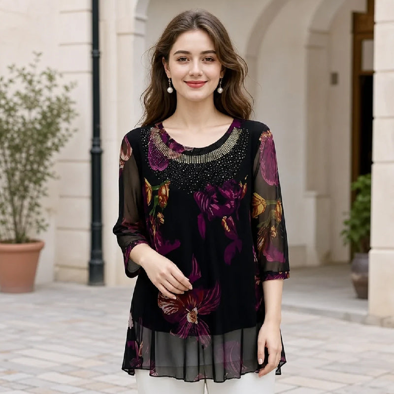 Flexiesa | Blouse tunique florale avec manches transparentes