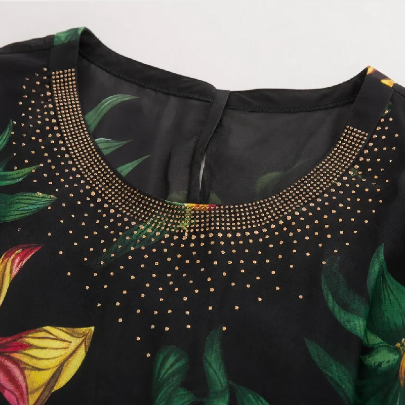 Flexiesa | Blouse tunique florale avec manches transparentes