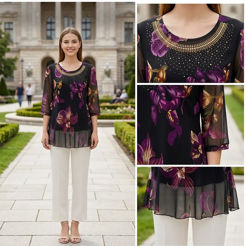 Flexiesa | Blouse tunique florale avec manches transparentes