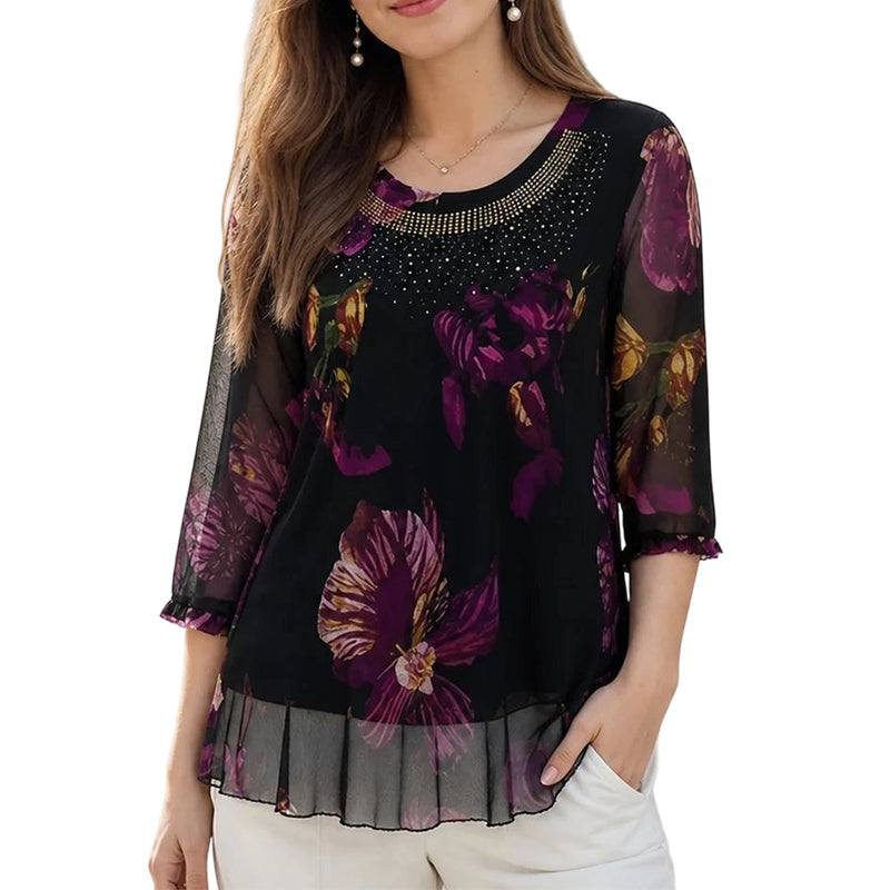 Flexiesa | Blouse tunique florale avec manches transparentes