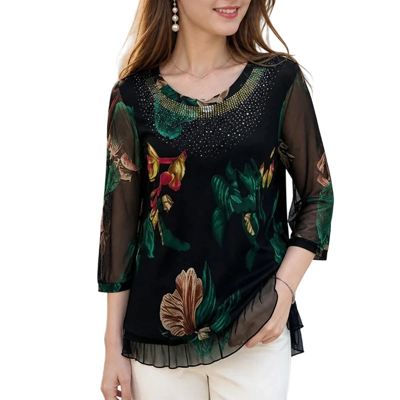 Flexiesa | Blouse tunique florale avec manches transparentes