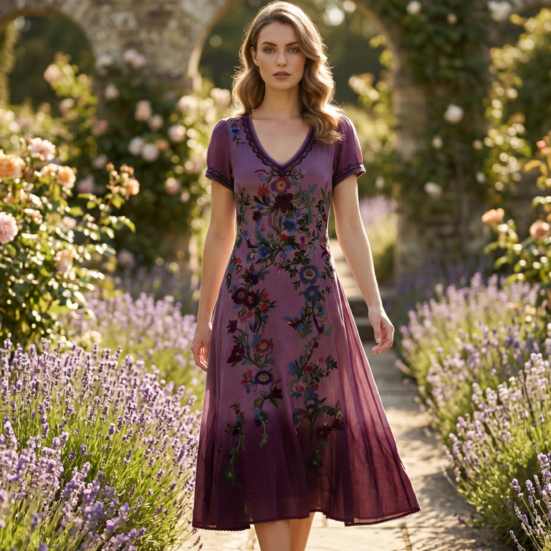Lelean | Robe maxi vintage dégradée avec décolleté en V
