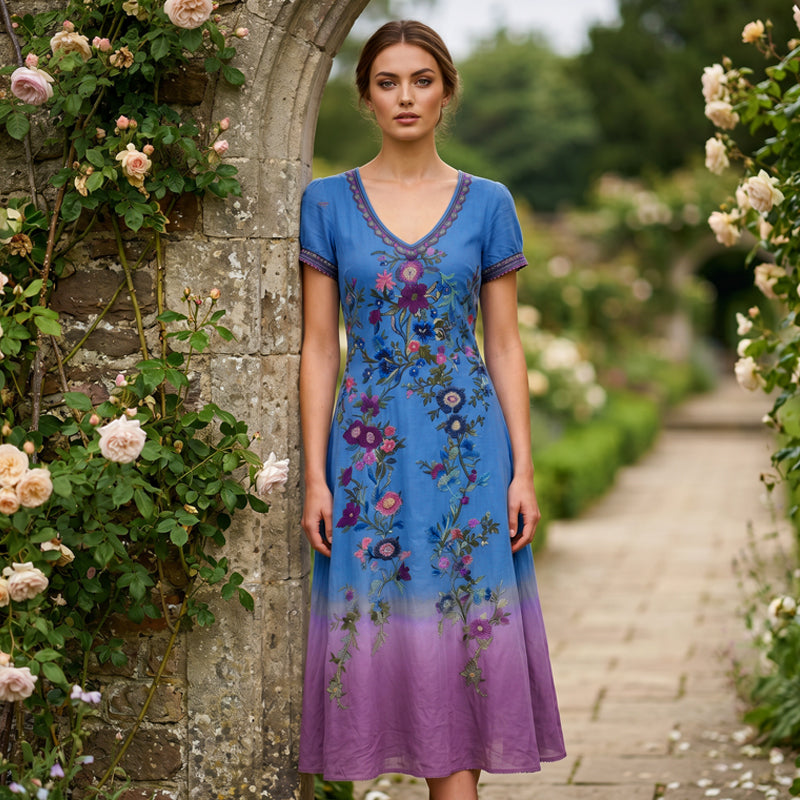 Lelean | Robe maxi vintage dégradée avec décolleté en V