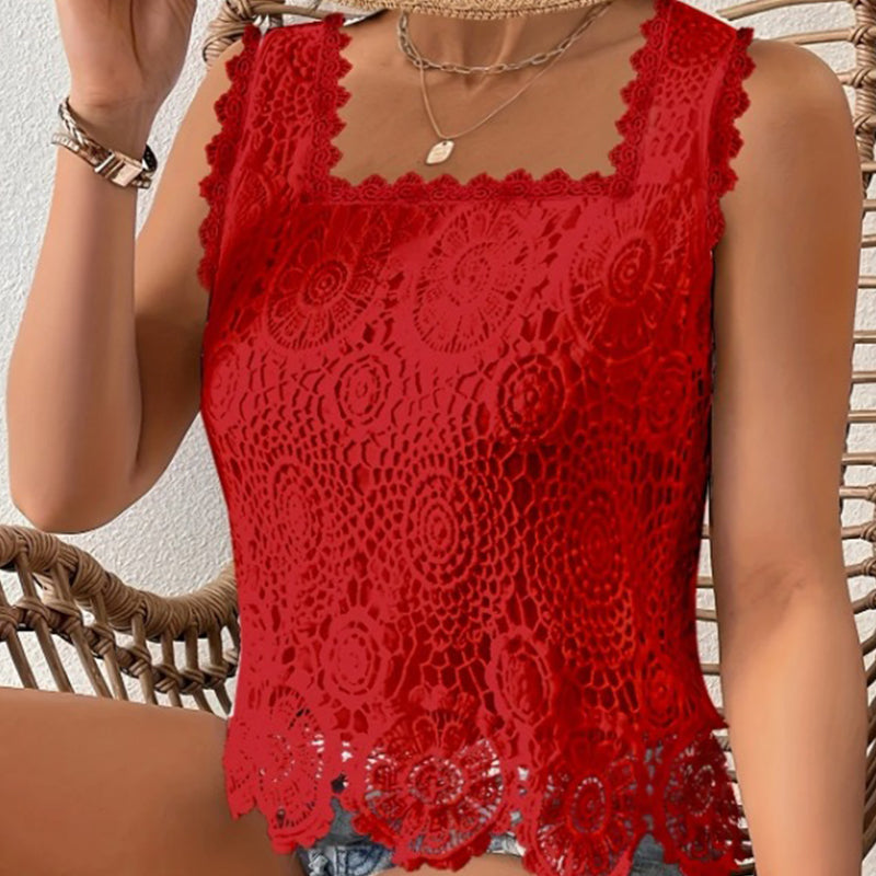 Aedazy | Top sans manches en dentelle avec ourlet en coquillage