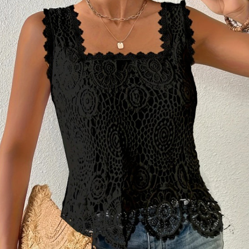 Aedazy | Top en dentelle sans manches avec ourlet en coquillage