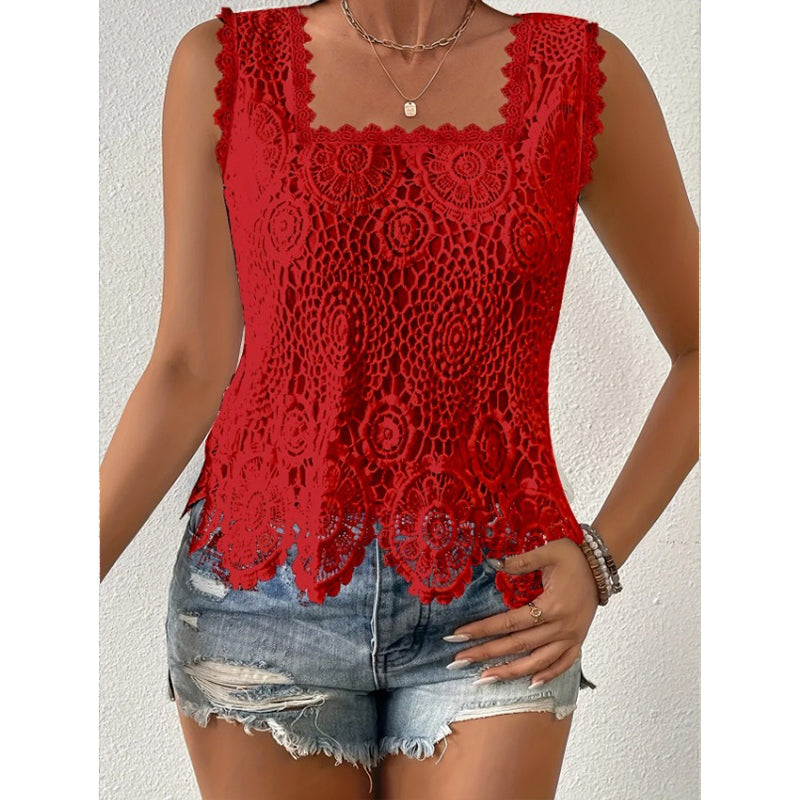 Aedazy | Top en dentelle sans manches avec ourlet en coquillage
