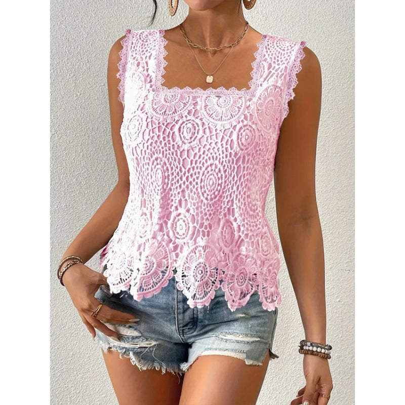 Aedazy | Top en dentelle sans manches avec ourlet en coquillage