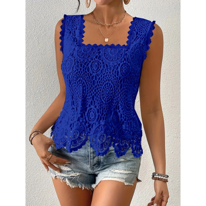Aedazy | Top sans manches en dentelle avec ourlet en coquillage
