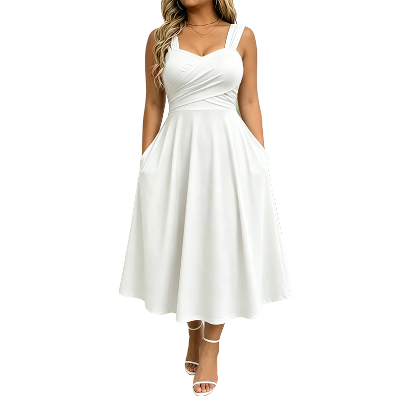 Amaina | Robe midi en A avec taille croisée