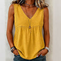 Débardeur femme coton-lin col V avec dentelle latérale
