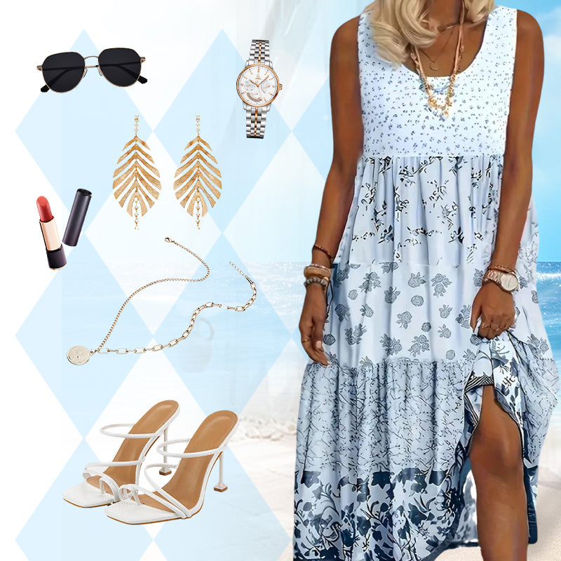 Euwena | Robe fluide sans manches au style vintage-bohème
