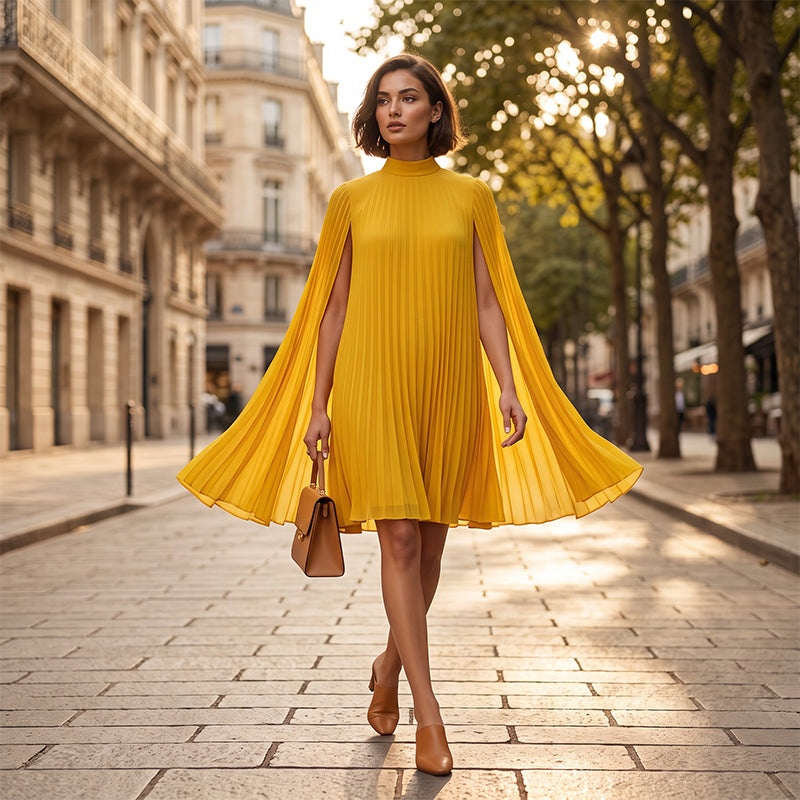 Cyriss | Robe Mini Élégante avec Manches Cape Fluides