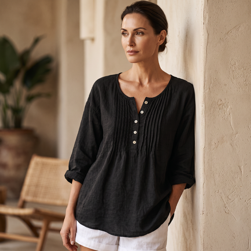 Lujena | Blouse à manches longues avec plis et col Henley