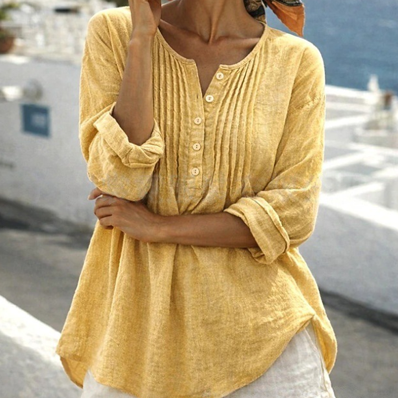 Lujena | Blouse à manches longues avec plis et col Henley