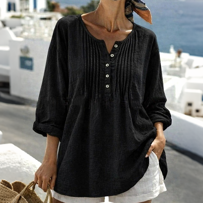 Lujena | Blouse à manches longues avec plis et col Henley
