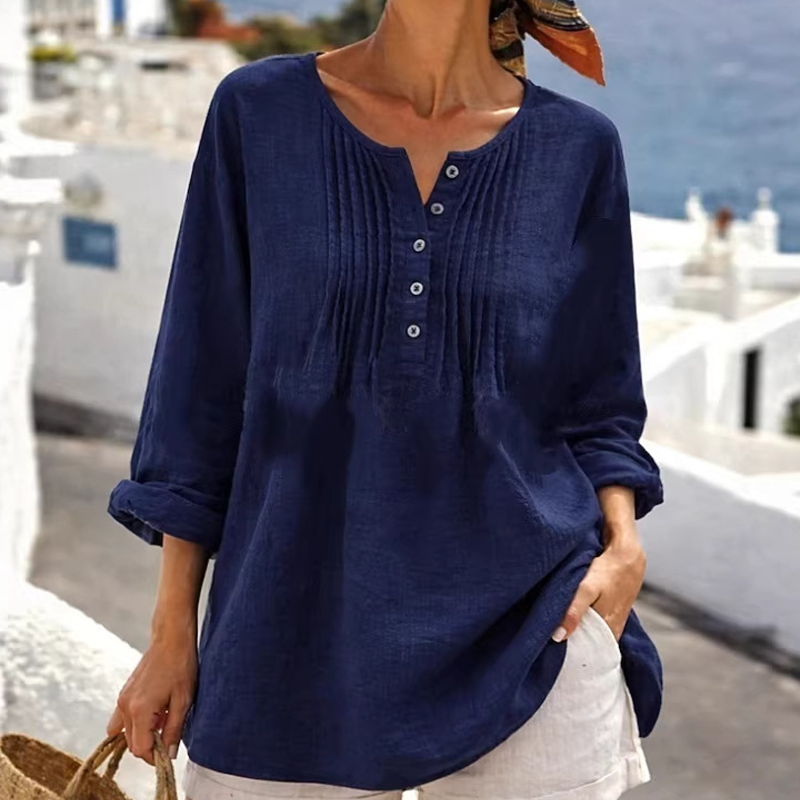 Lujena | Blouse à manches longues avec plis et col Henley
