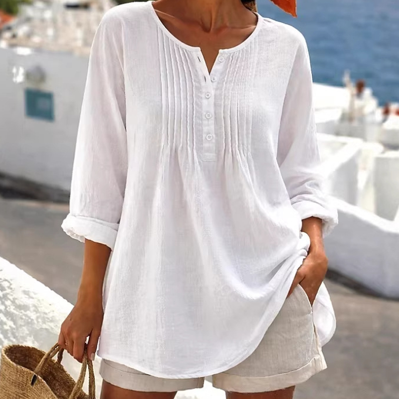 Lujena | Blouse à manches longues avec plis et col Henley