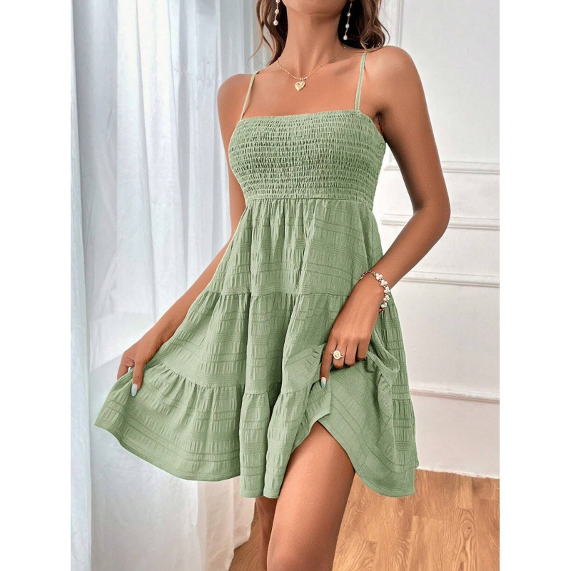 Sourez | Robe à smocks aérienne avec bretelles spaghetti