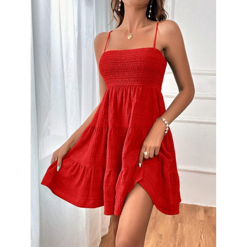 Sourez | Robe à smocks aérienne avec bretelles spaghetti