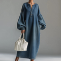 Delmira | Robe maxi en denim délavé avec manches bouffantes