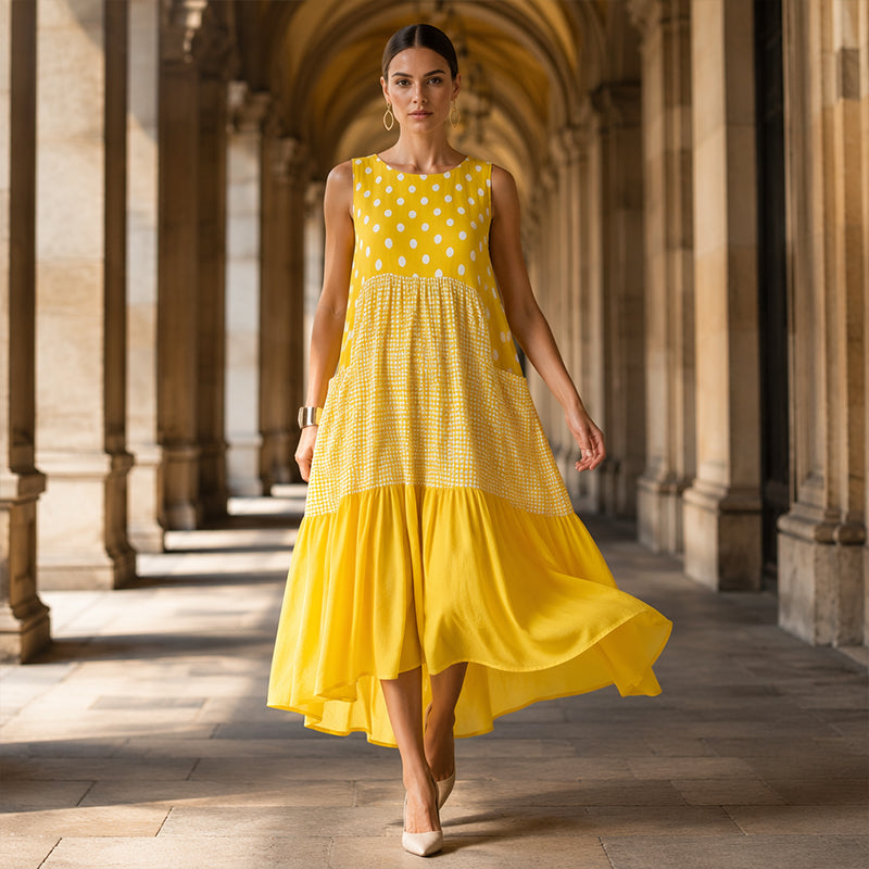 Delza | Robe midi sans manches en patchwork avec différents motifs