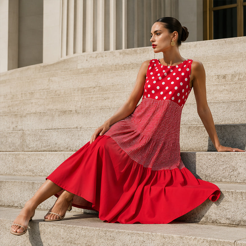Delza | Robe midi sans manches en patchwork avec différents motifs