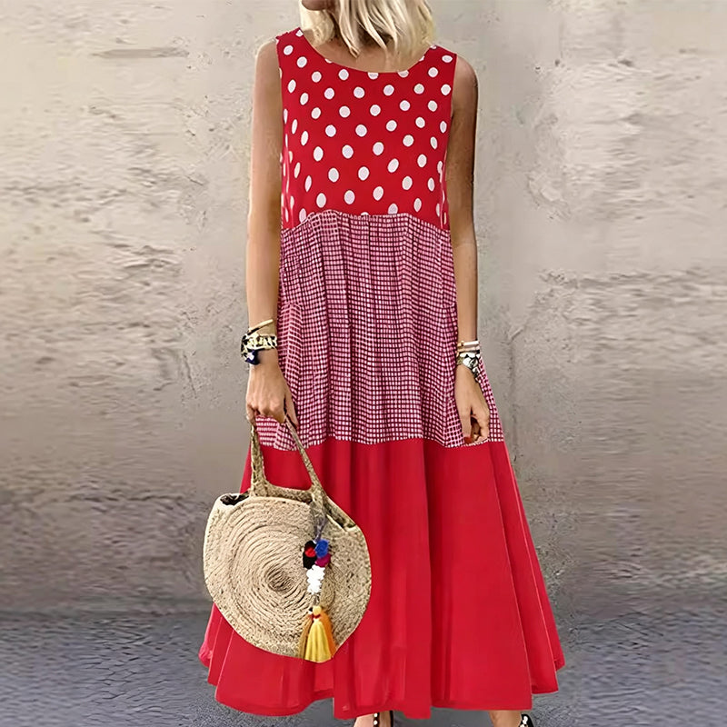 Delza | Robe midi sans manches en patchwork avec différents motifs