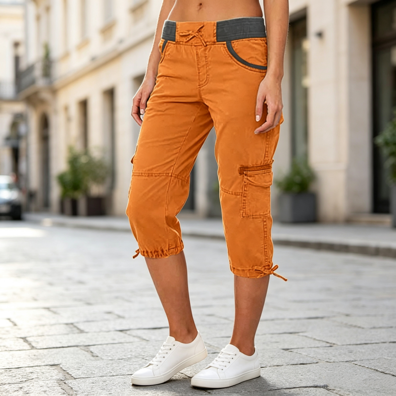 Falivana | Pantalon cargo Capri taille haute avec poches