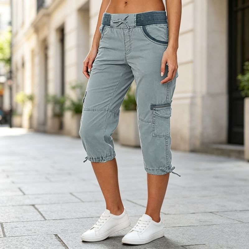 Falivana | Pantalon cargo Capri taille haute avec poches