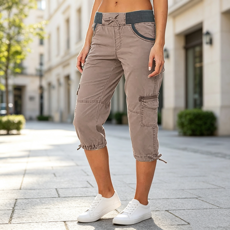 Falivana | Pantalon cargo Capri taille haute avec poches