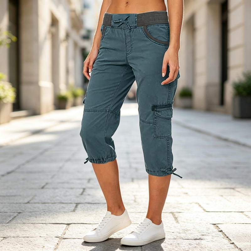 Falivana | Pantalon cargo Capri taille haute avec poches
