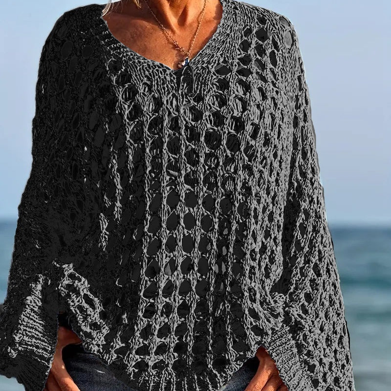 Jasheil | Haut en tricot ajouré décontracté avec décolleté en V