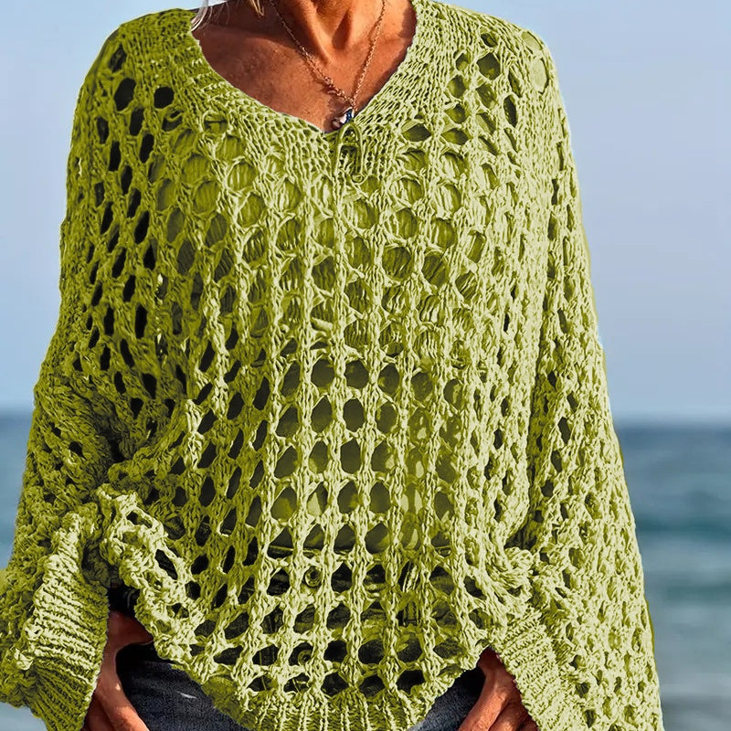 Jasheil | Haut en tricot ajouré décontracté avec décolleté en V