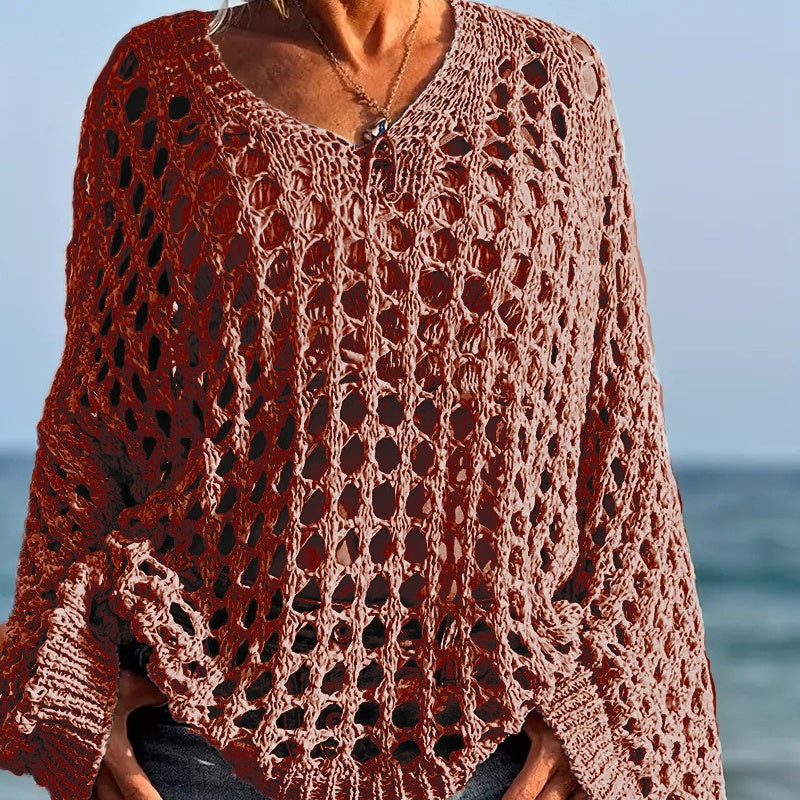 Jasheil | Haut en tricot ajouré décontracté avec décolleté en V