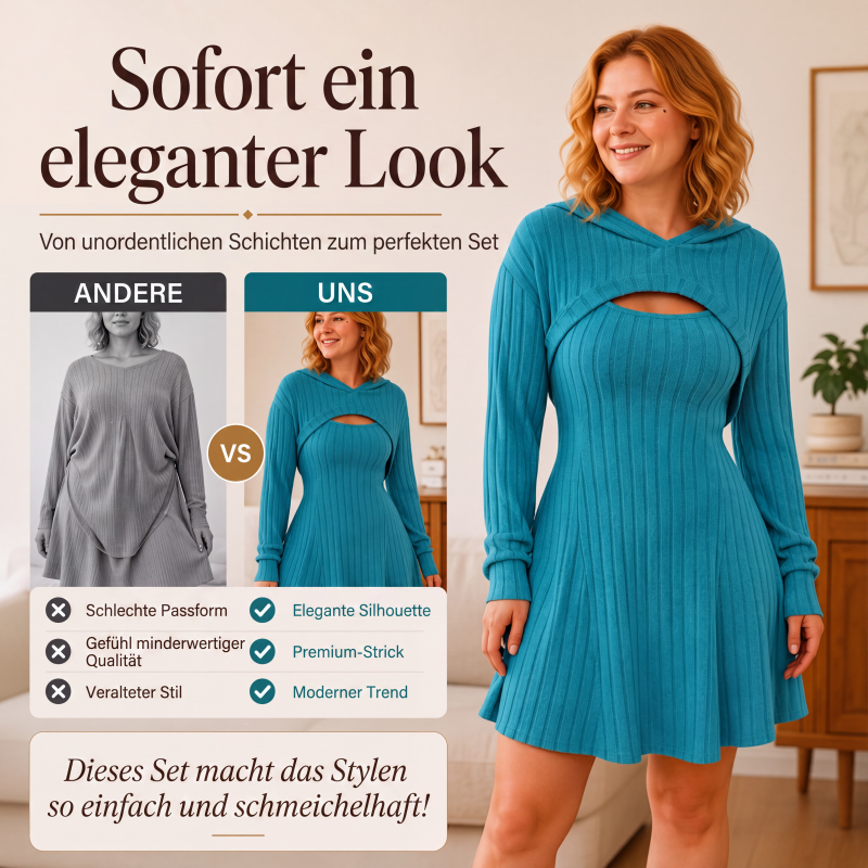 Larenia | Ensemble de robe en tricot côtelé avec hoodie court