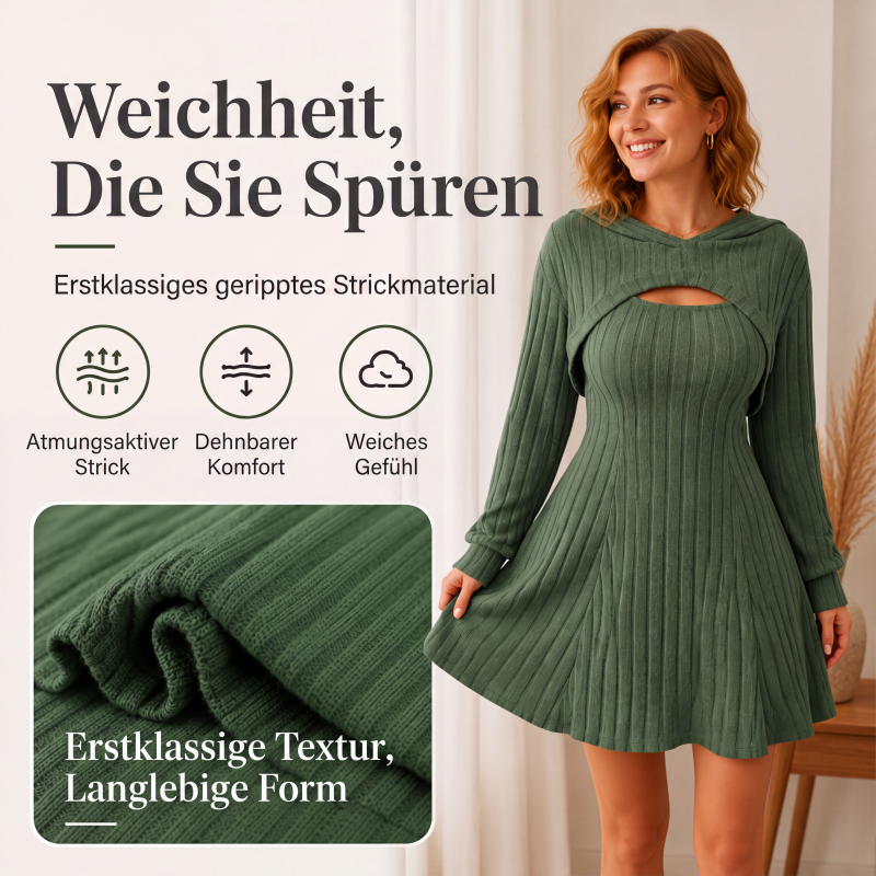 Larenia | Ensemble de robe en tricot côtelé avec hoodie court
