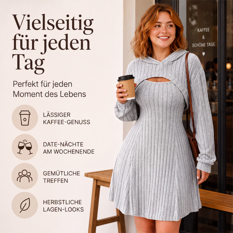 Larenia | Ensemble de robe en tricot côtelé avec hoodie court